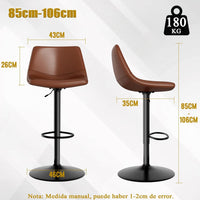 Garvee Pack de 4 Taburetes de Bar Giratorios Ajustables 61-81 cm, Cuero PU Café, Respaldo Alto Ergonómico, Base Metálica Negra, para Cocina y Comedor