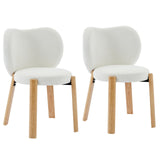 Garvee Sillas De Comedor 2 Unidades Con Tela Teddy Suave, Respaldo Corazón, Patas Madera Maciza Para Salón Y Dormitorio, 55.5x59.5x81cm, Gris - Blanco