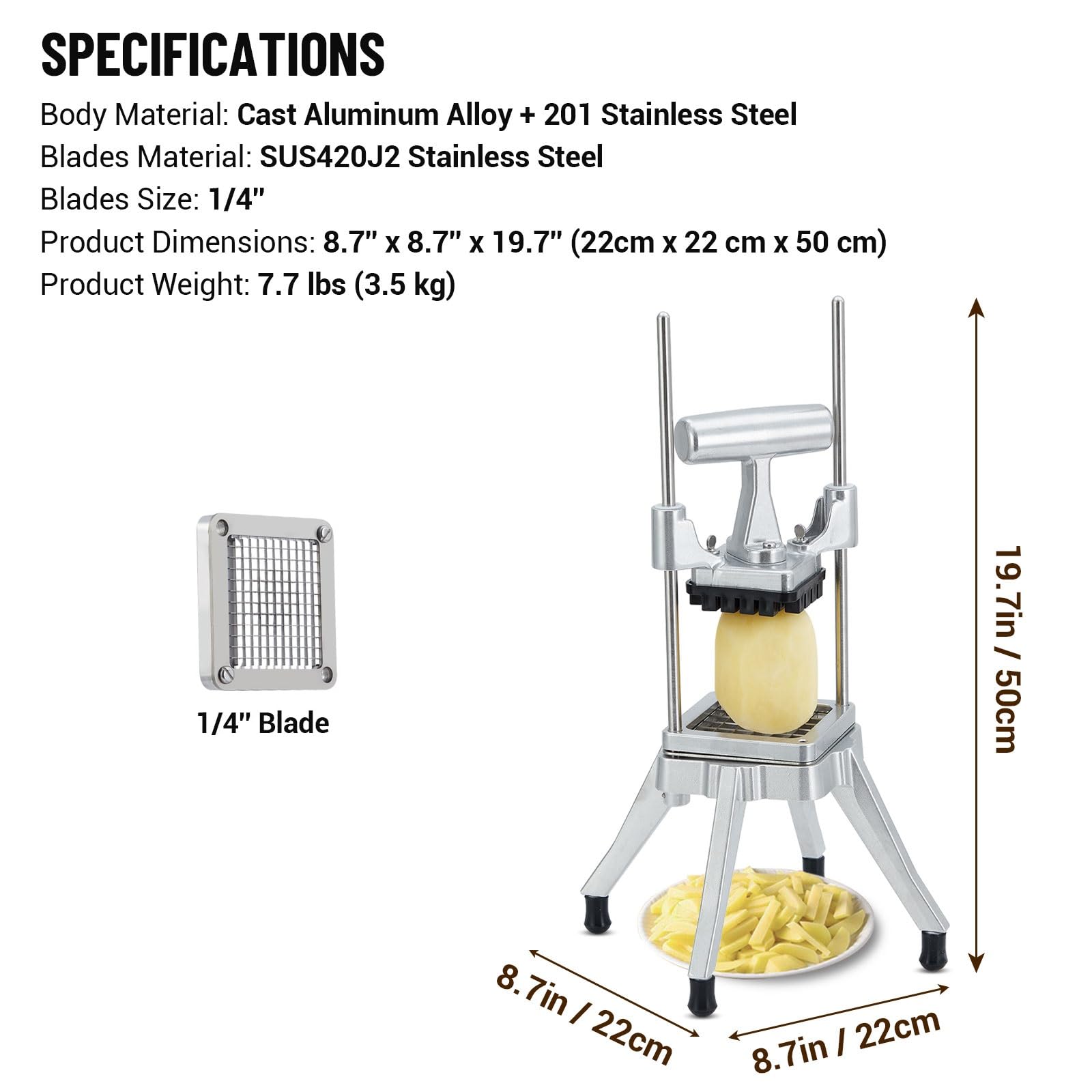 Garvee Cortador Comercial de Verduras y Frutas con Cuchillas de Acero Inoxidable 1/4 Pulg, Mango Ergonómico, Base Antideslizante para Cocina Profesional y Hogar