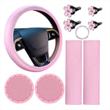 Garvee Set 10 Fundas Volante Coche Cuero Sintético Rosa Protector Cinturón Portavasos - Traje Rosa