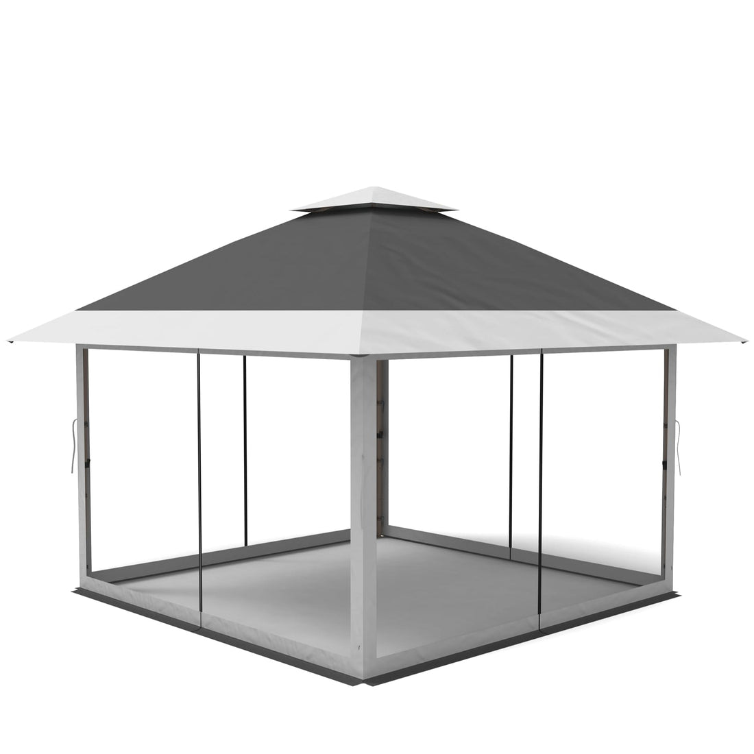 Garvee Carpa Gazebo Plegable 366x366 cm con Alero Retráctil de un Solo Toque y Mosquitera Estructura de Acero Resistente Altura Ajustable Impermeable Eventos al Aire Libre Gris Oscuro y Gris Claro