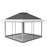 Garvee Carpa Gazebo Plegable 366x366 cm con Alero Retráctil de un Solo Toque y Mosquitera Estructura de Acero Resistente Altura Ajustable Impermeable Eventos al Aire Libre Gris Oscuro y Gris Claro - Gris