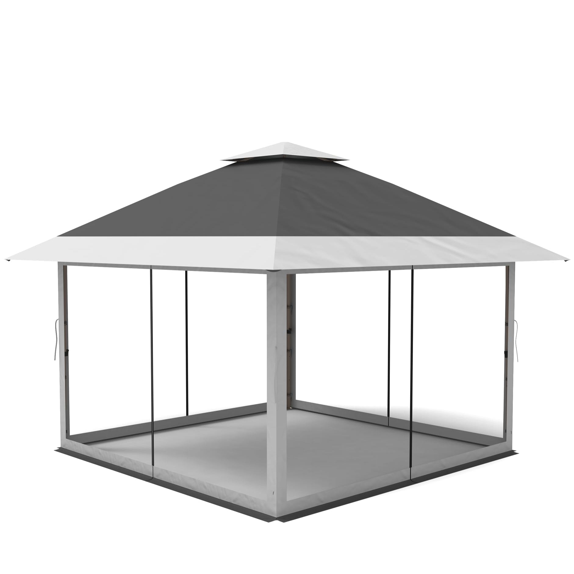 Garvee Carpa Gazebo Plegable 366x366 cm con Alero Retráctil de un Solo Toque y Mosquitera Estructura de Acero Resistente Altura Ajustable Impermeable Eventos al Aire Libre Gris Oscuro y Gris Claro