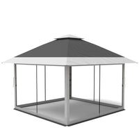 Garvee Carpa Gazebo Plegable 366x366 cm con Alero Retráctil de un Solo Toque y Mosquitera Estructura de Acero Resistente Altura Ajustable Impermeable Eventos al Aire Libre Gris Oscuro y Gris Claro