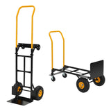 Garvee Carretilla Convertible 2 en 1 con Ruedas Industriales para Almacén y Jardín, Capacidad 363 kg, Metal Resistente, Fácil Montaje - Negro & Naranja