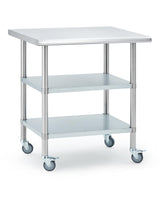 Garvee Mesa de Trabajo de Acero Inoxidable 61 × 76 × 86 cm con Ruedas Giratorias, Estante Ajustable, Alta Capacidad, Resistente y Versátil para Cocina y Garaje