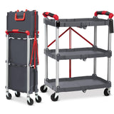 Garvee Carrito Plegable de 3 Niveles con Ruedas Bloqueables para Hogar y Oficina, 58×38 cm, Material PP y Aluminio