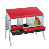 Garvee Caja de Nido para Gallinas 3 Compartimentos, Metal Zinc Galvanizado Mango de Plástico, Bandeja Extraíble, Gallineros Granjas, Rojo - Rojo