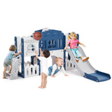 Garvee Juegos infantiles 8 en 1 con escalada, túnel, canasta de baloncesto, material PE seguro, modular, para niños 1-3 años, interior, multicolor - Azul