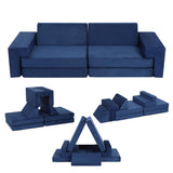 Garvee Sofá Infantil Modular 8 Piezas con Espuma Alta Densidad, Fundas Lavables, Sala de Juegos, Multicolor - Azul