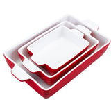 Garvee Set de 3 Platos para Hornear de Cerámica con Asas, Porcelana Duradera, Rojo, Cocina y Eventos, Varios Tamaños - Rojo