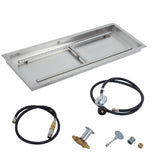 Garvee Kit de Quemador de Fuego Cuadrado de Acero Inoxidable de 91x30 cm, Bandeja Empotrable para Fogón de Gas Propano y Natural con Tubos, Plata - Con Tubos