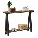 Garvee Mesa Consola de Granja 110 cm con Almacenamiento 2 Niveles, Marco Metálico y MDF, Vintage, para Entrada y Pasillo - Vintage
