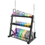 Garvee Estante para Pesas de 3 Niveles, Capacidad 454kg, Acero de Carbono Q235, Altura Ajustable, Diseño Compacto, Seguro para Gimnasio en Casa