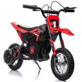 Garvee Motocicleta Eléctrica Off-Road 24V 250W, Motor, Asiento de Cuero, Suspensión Metal, Neumáticos de Aire, 13+ años, Exterior, Rojo - Rojo