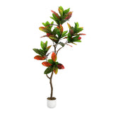 Garvee Árbol Ficus Lira Artificial 150 cm, Maceta Negra, PEVA Duradero, Decoración Interior Hogar Oficina, Hojas Realistas - Croton