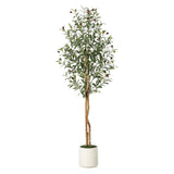 Garvee Árbol de Olivo Artificial 152 cm Verde Realista para Decoración Interior, Maceta Blanca, Tronco de Madera Natural - 1 Pieza