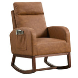 Garvee Sillón de lactancia en cuir PU, respaldo alto 66cm, balanceo suave, relleno de alta densidad, estable, para habitación infantil, color beige - Marrón Vintage