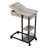 Garvee Mesa Auxiliar Industrial Forma C 75x60x35cm MDF y Hierro 3 Niveles Portátil Estrecha con Ruedas para Sofá Color Gris - Gris