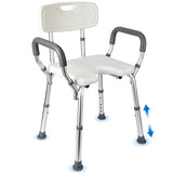 Garvee Asiento de Ducha U con Respaldo y Reposabrazos Ajustable Aluminio Plastic Antideslizante Ligero Robusto Manual en Idioma Local Ancianos, Personas con Movilidad Reducida Baños, Espacios Residenciales Plateado - Plata