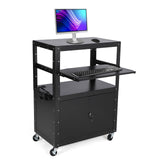 Garvee Carrito AV Multimedia de Metal con Armario de Seguridad, Mesa Móvil de Altura Ajustable para Proyector y Monitor en Oficina y Aula - Negro