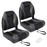 Garvee Asiento De Barco Plegable Alta Respaldo Para Pesca, Almohadilla Gruesa, Bisagra De Aluminio, PVC Resistente, Lanchas, Color Negro - Gris