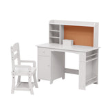 Garvee Escritorio Infantil con Silla para Niños - Mesa de Estudio de Madera Blanca con Estantería, Pizarra, Gabinete y Cajón - Ideal para Niños de 3 a 8 Años - Uso en Casa o Escuela - Blanco