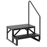 Garvee Escalera Portátil Plegable de Acero para RV, 2 Peldaños, Pasamanos Individual Antideslizante, Placa Estriada, Capacidad 299.37kg, para Camper y SPA, Negro - Pasamanos Único