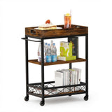 Garvee Barwagen 3 Niveles Con Bandeja Extraíble Ruedas Con Freno Estructura Metálica Diseño Madera Para Hogar Y Oficina 61x45,7x85 cm - Retro