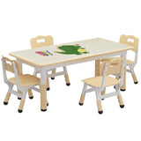 Garvee Set Mesa y 4 Sillas Infantiles LY-1106 Madera, Altura Ajustable, Escritorio con Graffiti, Patas Antideslizantes para Hogar y Guardería - Color de Madera