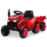 Garvee Tractor Eléctrico 6V, Remolque, Luces LED, Música USB, Plástico Resistente, Ruedas Duraderas, 3-6 años, Jardín, Rojo - Rojo
