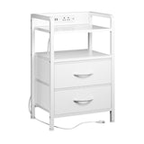 Garvee Mesa De Noche Con 2 Cajones De Tela Y Estante Abierto Para Dormitorio Y Sala, Compacto, Metlico, Resistente, Amplio Almacenamiento - Blanco