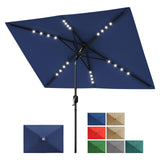 Garvee Sombrilla Solar Rectangular 2 x 3 m  con Luces LED, Crank y Tilt, Poliéster UV, 6 Varillas de Acero, Ventilada para Patio y Piscina - Azul Marino