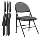 Garvee Sillas Plegables de Metal con Cojín Acolchado, Respaldo Ergonómico, para Eventos y Oficina, Soporta 159 kg, Tapizado en Cuero PU, Pies Antideslizantes, Portátiles - Negro