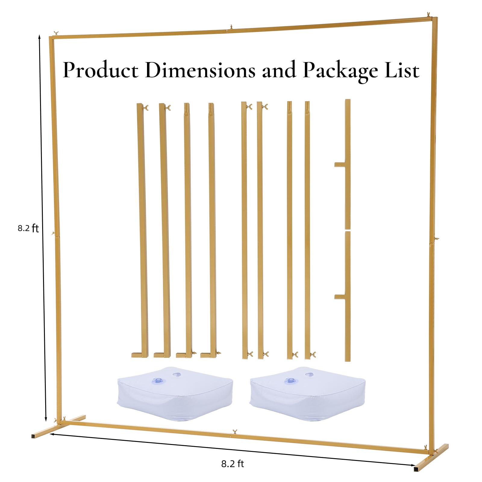 Garvee Soporte Cuadrado para Telón de Fondo de Boda 250x250 cm Arco Metálico Dorado con Base de Rellenado de Agua para Eventos y Fiestas