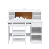 Garvee Escritorio y Silla Infantil Ajustable con Almacenaje y Tablero de Corcho, Madera Segura, Para Estudio y Creatividad en Casa, 95×48×92 cm, Blanco