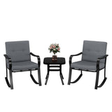 Garvee Set Bistró de Exterior 3 Piezas, 2 Sillas Mecedoras y Mesa de Cristal, Cojines Gris Cálido, Metal Resistente, para Jardín y Terraza