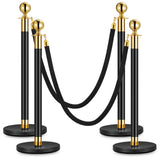 Garvee Postes De Estanquillo Con Cuerda De Terciopelo Negro, Barreras De Control De Multitudes, Base Pesada, Acero Inoxidable, Para Eventos Y Fiestas