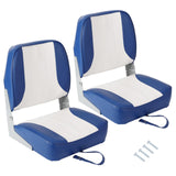 Garvee 2 Pack Asientos para Barco con Respaldo Bajo, Almohadillas Gruesas, Bisagras de Aleación de Aluminio, PVC Resistente al Agua, Plegables para Pesca y Paseos en Barco - Azul & Blanco
