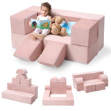 Garvee Sofá Modular Infantil Convertible de 6 Piezas con Espuma Densa y Microterciopelo Suave, 100 × 50 × 40 cm, Rosa - Rosa
