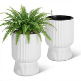 Garvee Macetas De Autorriego Grandes Para Plantas De Interior Con Monitor De Nivel De Agua Y Diseño Anti-Desbordamiento, Set De 2, Material Duradero, Hogar Y Oficina - Blanco