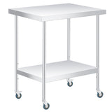 Garvee Mesa de Preparación Comercial de Acero Inoxidable 201 de 2 Niveles con Ruedas Guantes y Paño 76x61x89cm Plata - Doble capa con ruedas