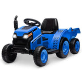Garvee Tractor Eléctrico 6V, Remolque, Música y LED, Plástico Resistente, Ruedas Estables, 3-6 años, Jardín, Azul - Azul