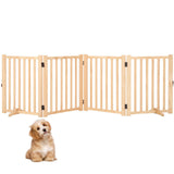 Garvee Puerta Plegable para Perros de Madera Natural, Valla Independiente con Pies de Soporte, 4 Paneles, 61 cm Alto, Expansible, Sin Instalación, para Interiores y Escaleras - Natural