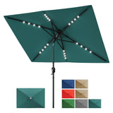 Garvee Sombrilla Solar Rectangular 2x3m con Luces LED, Crank y Tilt, Poliéster UV para Jardín y Piscina, 6 Costillas de Acero, Ventilada - Turquesa