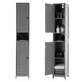 Garvee Gabinete Alto De Almacenamiento Para Baño 66.9'' Con 2 Puertas De Granero, 1 Cajón, Estantes Ajustables, Madera Robusta, Seguro Antivuelco, Estilo Campestre, Blanco - Gris