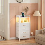 Garvee Kommode con 4 Cajones de Tela, Tablero de Madera, Armario Estable y Versátil para Dormitorio y Oficina, 41x29x83.5 cm, Gris - Blanco