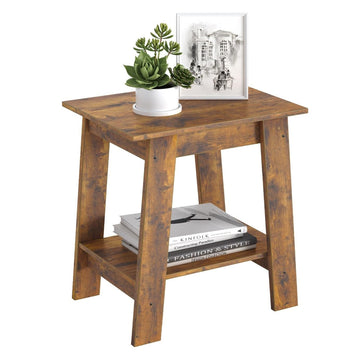 Garvee Mesa Auxiliar Pequeña de Madera Estilo Rústico con 2 Estantes para Dormitorio, Oficina, Sala de Estar, 48.2×30×48.2CM, Rústico Marrón