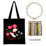 Garvee Kit De Bordado En Tela Negra Con Motivo Floral, Aros De Bambú, Hilos De Colores Para Manualidades - Damita de Honor Bolsa de Lona Negra