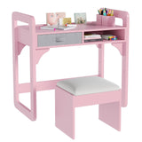 Garvee Escritorio y Silla Infantil de Madera Ajustable con Almacenaje para Niños 3-8 Años, 81×84×46 cm, Multicolor - Rosa